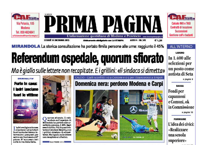 Prima Pagina - Lunedì 14 Dicembre 2015