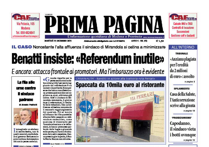 Prima Pagina - Martedì 15 Dicembre 2015