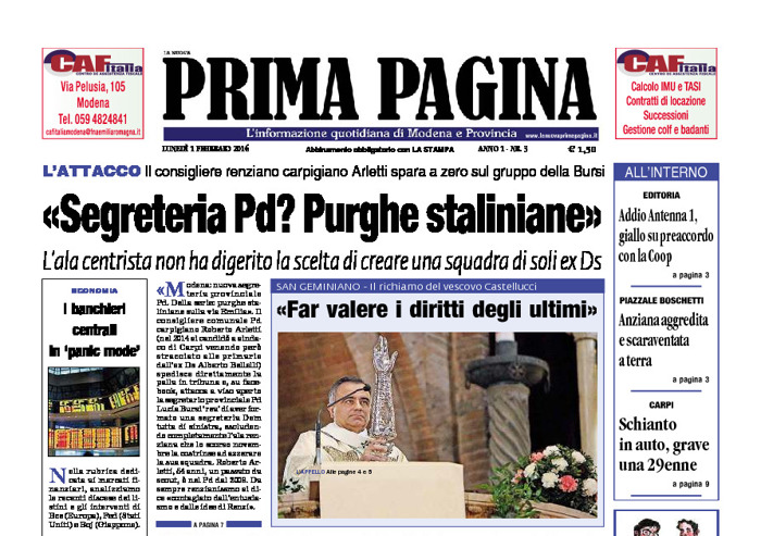 Prima Pagina - Lunedì 1 Febbraio 2016