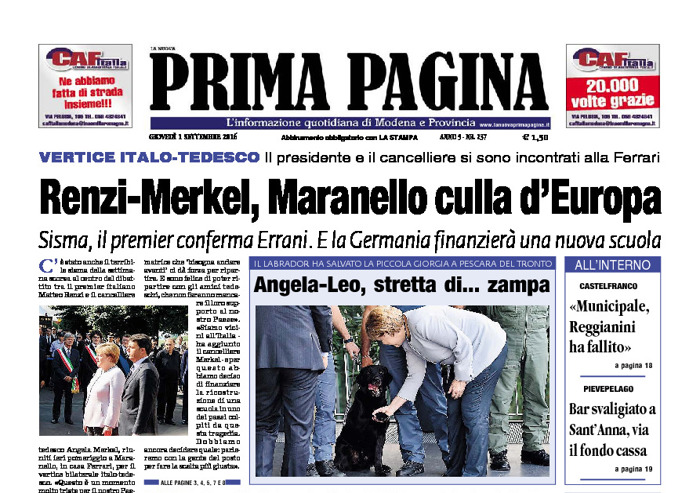 Prima Pagina - Giovedì 1 Settembre 2016