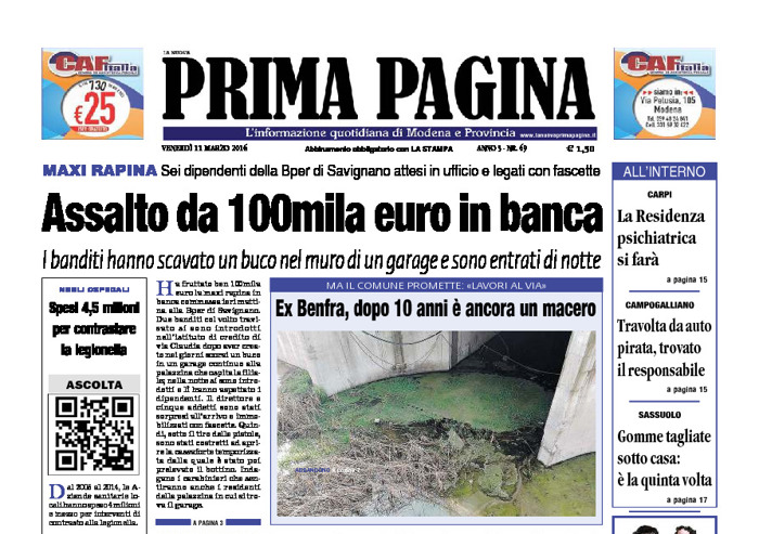 Prima Pagina - Venerdì 11 Marzo 2016