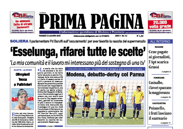 Prima Pagina - Venerdì 12 Agosto 2016