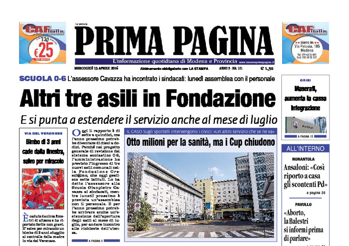 Prima Pagina - Mercledì 13 Aprile 2016