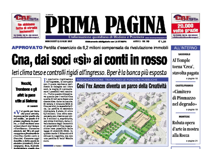 Prima Pagina - Mercledì 13 Luglio 2016