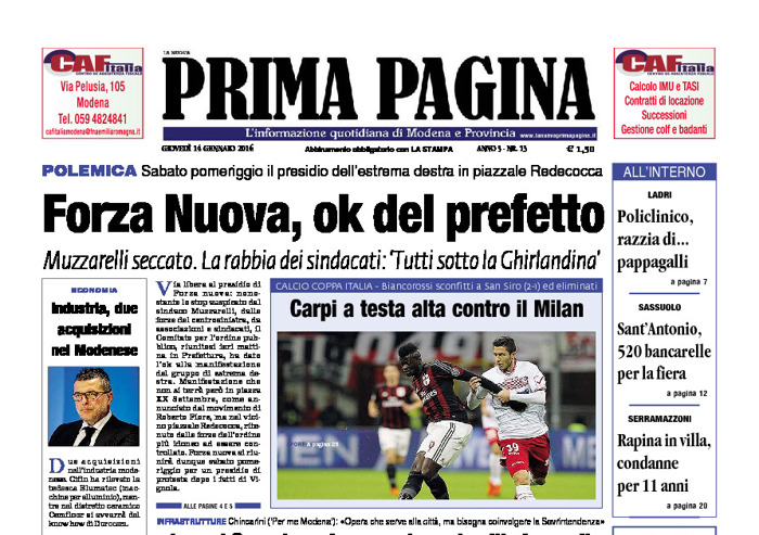 Prima Pagina - Giovedì 14 Gennaio 2016