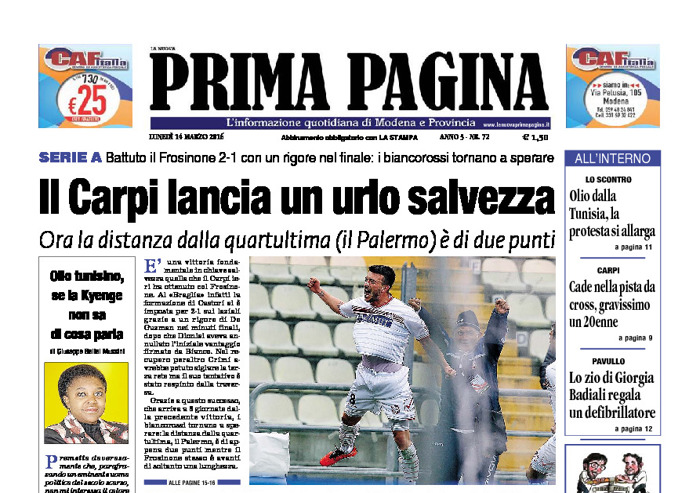 Prima Pagina - Lunedì 14 Marzo 2016
