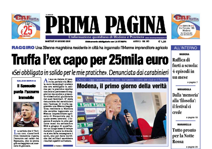 Prima Pagina - Martedì 14 Giugno 2016