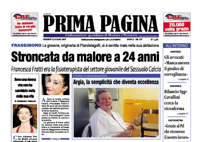 Prima Pagina - Venerdì 15 Luglio 2016
