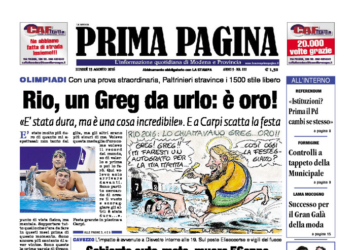 Prima Pagina - Lunedì 15 Agosto 2016