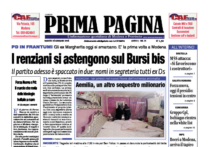 Prima Pagina - Sabato 16 Gennaio 2016