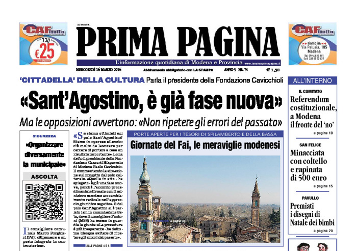 Prima Pagina - Mercledì 16 Marzo 2016