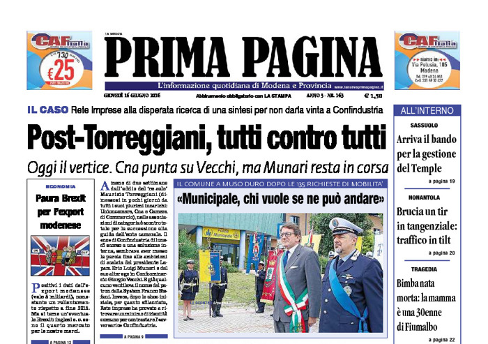 Prima Pagina - Giovedì 16 Giugno 2016