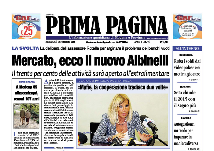 Prima Pagina - Mercledì 17 Febbraio 2016