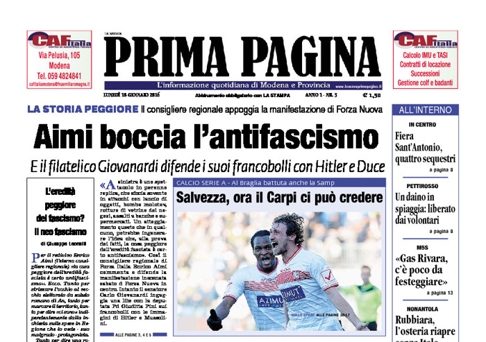 Prima Pagina - Lunedì 18 Gennaio 2016
