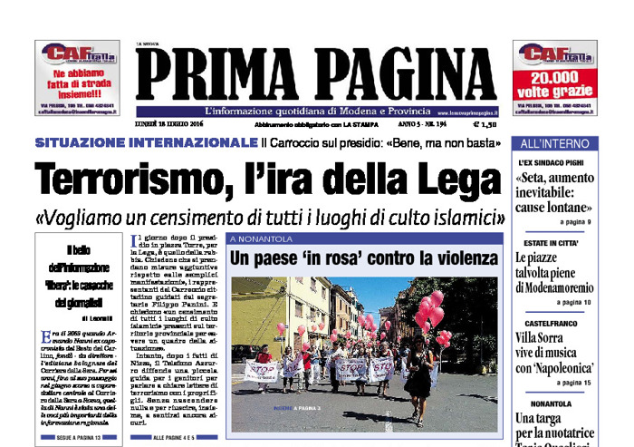 Prima Pagina - Lunedì 18 Luglio 2016