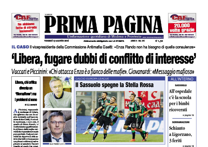 Prima Pagina - Venerdì 19 Agosto 2016