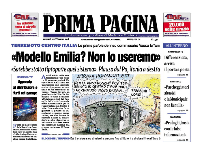 Prima Pagina - Venerdì 2 Settembre 2016
