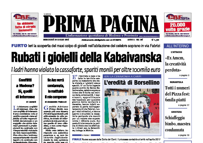 Prima Pagina - Mercledì 20 Luglio 2016