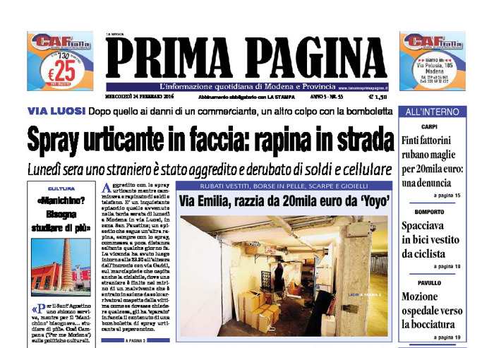 Prima Pagina - Mercledì 24 Febbraio 2016