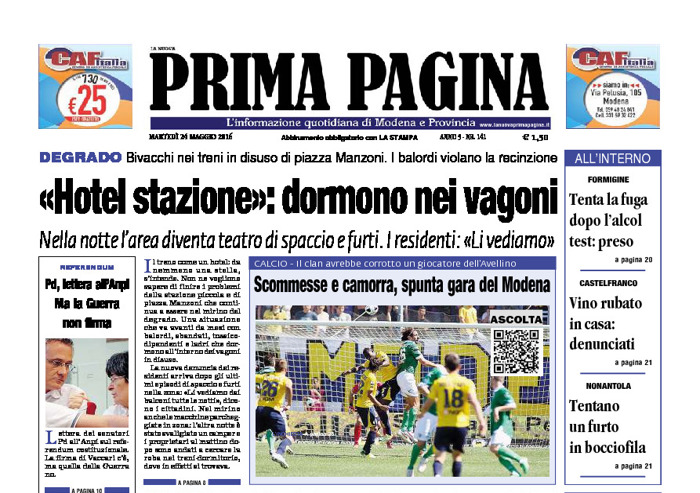 Prima Pagina - Martedì 24 Maggio 2016