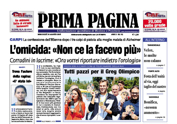 Prima Pagina - Mercledì 24 Agosto 2016