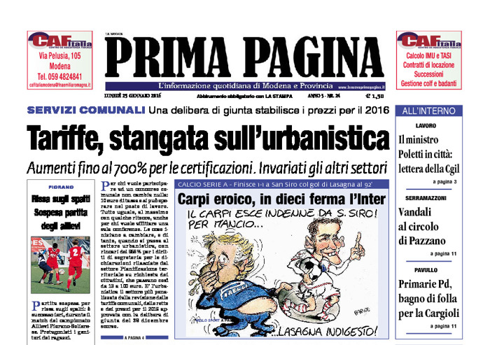 Prima Pagina - Lunedì 25 Gennaio 2016