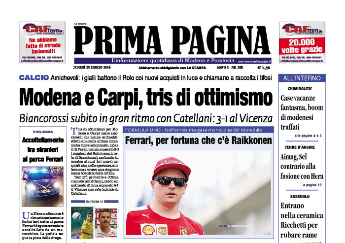 Prima Pagina - Lunedì 25 Luglio 2016