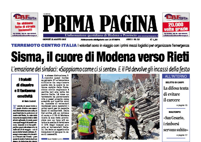 Prima Pagina - Giovedì 25 Agosto 2016