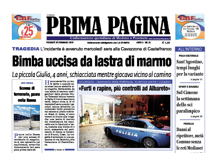 Prima Pagina - Venerdì 26 Febbraio 2016