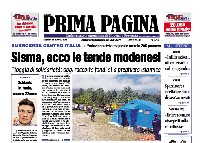 Prima Pagina - Venerdì 26 Agosto 2016