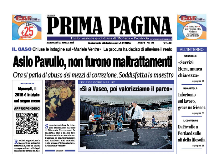 Prima Pagina - Mercledì 27 Aprile 2016