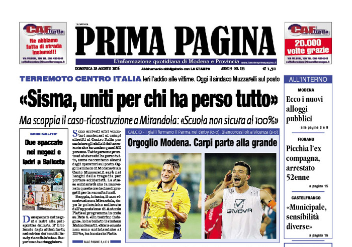 Prima Pagina - Domenica 28 Agosto 2016