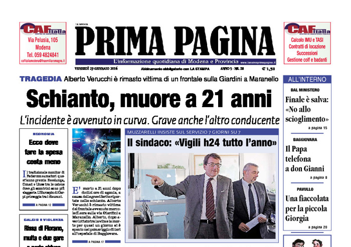 Prima Pagina - Venerdì 29 Gennaio 2016