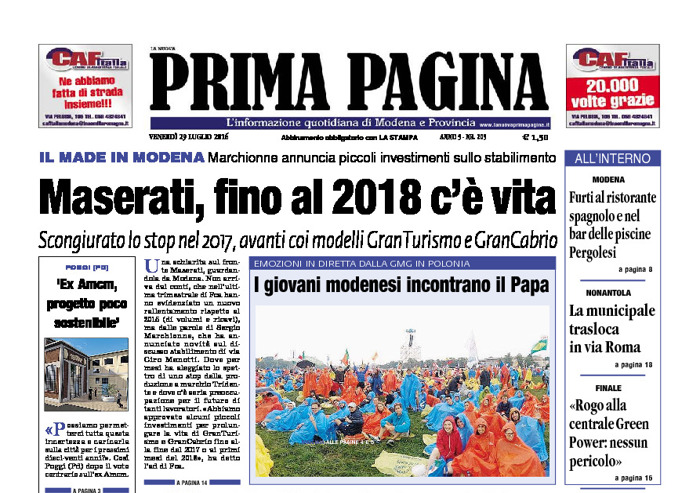 Prima Pagina - Venerdì 29 Luglio 2016