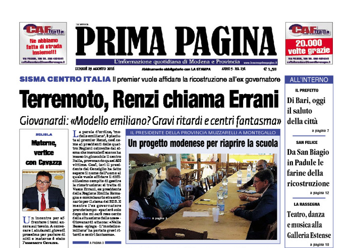 Prima Pagina - Lunedì 29 Agosto 2016