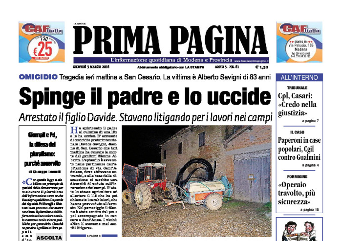 Prima Pagina - Giovedì 3 Marzo 2016