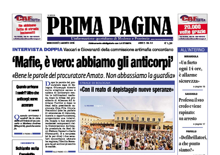 Prima Pagina - Mercledì 3 Agosto 2016