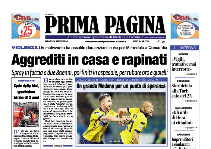 Prima Pagina - Sabato 30 Aprile 2016
