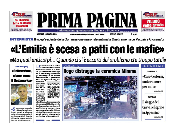 Prima Pagina - Giovedì 4 Agosto 2016