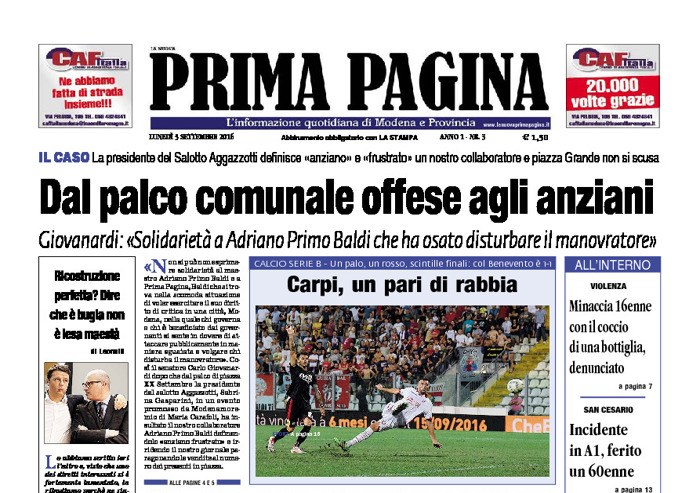 Prima Pagina - Lunedì 5 Settembre 2016