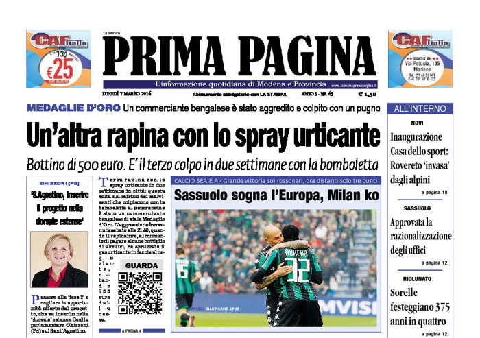 Prima Pagina - Lunedì 7 Marzo 2016