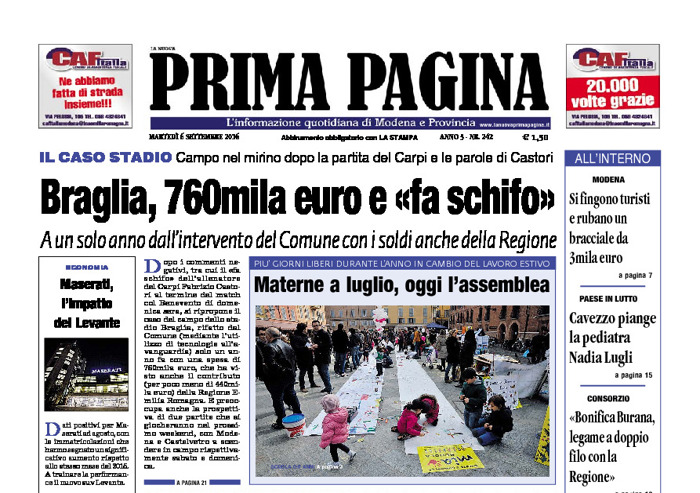 Prima Pagina - Mercledì 7 Settembre 2016