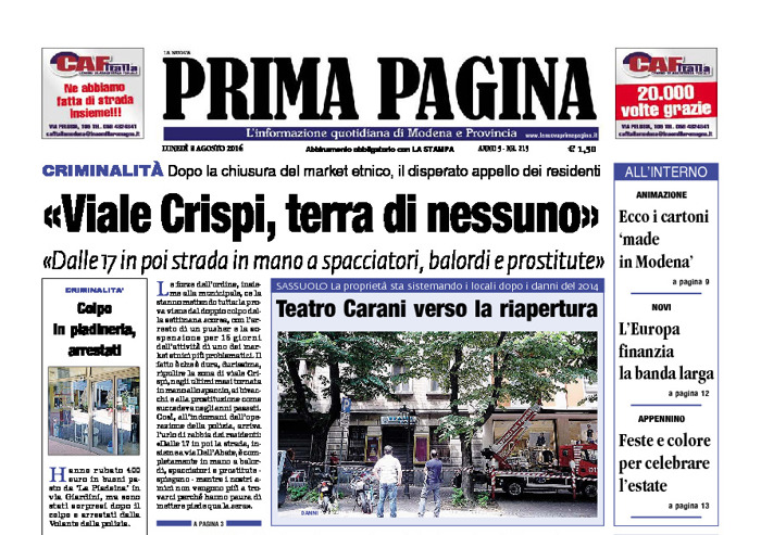 Prima Pagina - Lunedì 8 Agosto 2016