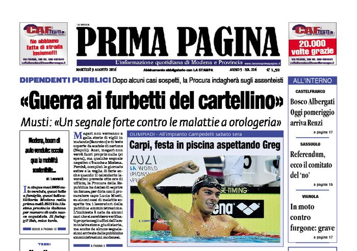 Prima Pagina - Martedì 9 Agosto 2016