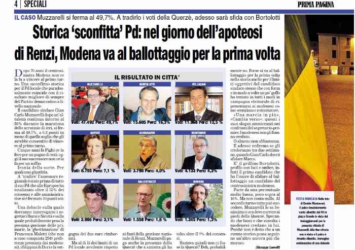 Tre anni fa-oggi: Modena mandava per la prima volta il centrosinistra al ballottaggio