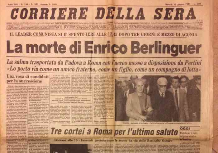 Undici giugno 1984: muore Enrico Berlinguer