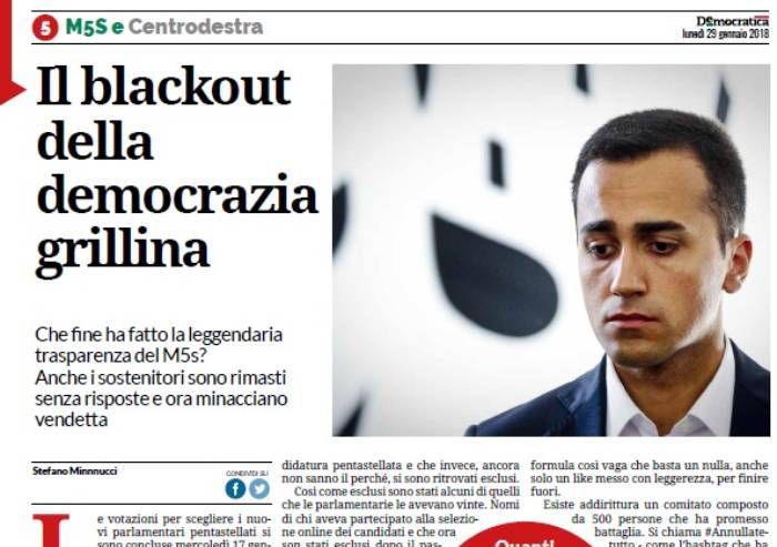 E il giornale Pd di Piacentini chiede 'trasparenza' ai 5 Stelle...
