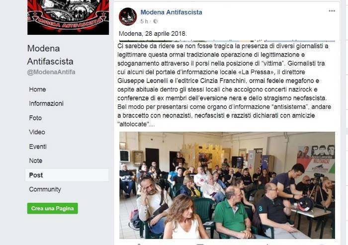 Delirio 'antifascista': 'La Pressa a braccetto con neonazisti'