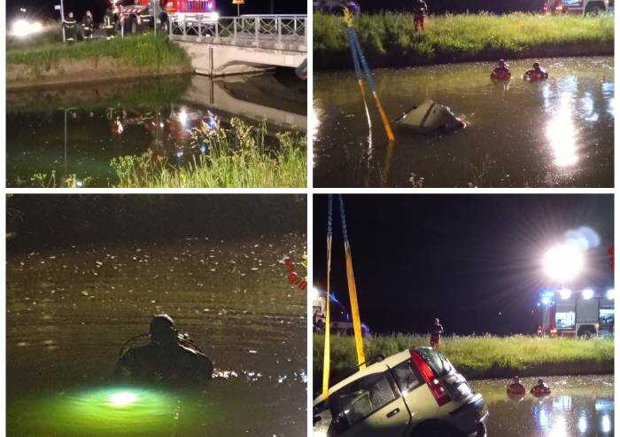 Con l'auto nel canale, in tre riescono a salvarsi