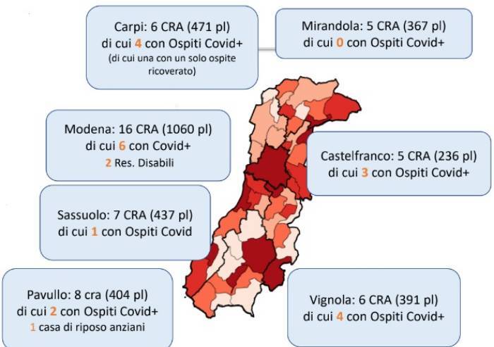 CRA Modena e provincia: 252 positivi in 19 strutture